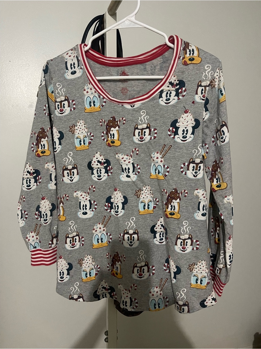 Disney Gray Hot Cocoa Character Pajama Top with Red Trim